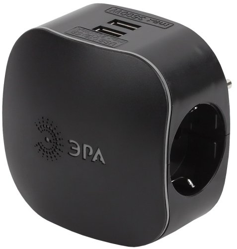 Разветвитель (Тройник) с заземлением ЭРА SP-3e-USB-BLACK 3-м+2xUSB тип A+A 2100мА черный картинка 